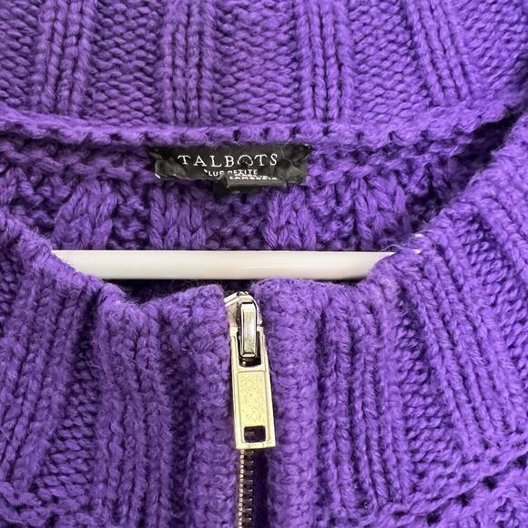 Talbots Womens Cable Knit Zip Up Cardigan Petite Plus Sz 2X Purple Essential - Picture 9 of 14